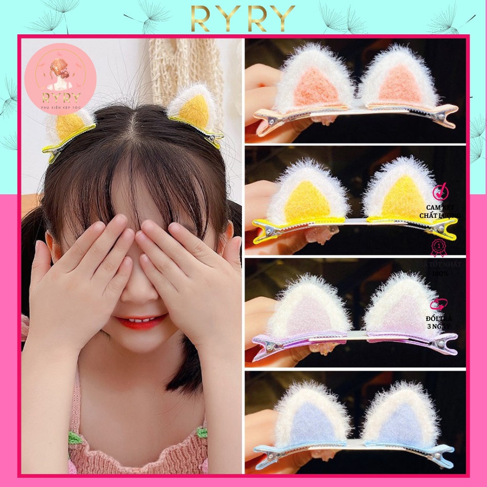 Set 2 Kẹp Tóc Tai Mèo Thỏ Xinh Xắn Đáng Yêu Cho Bé Gái