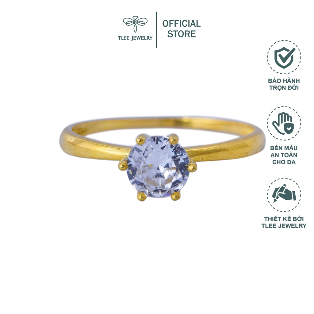 Nhẫn bạc nữ TLEE đá sáu chấu mạ vàng 14k viền trơn cao cấp TleeJewelry A0149