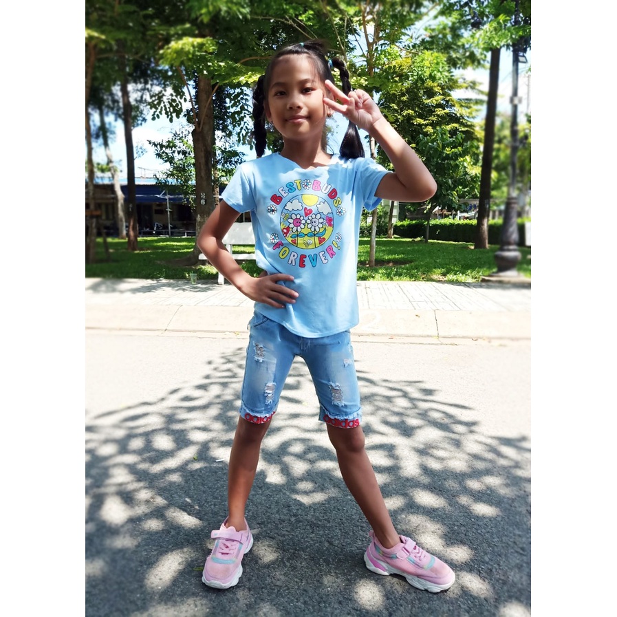 Áo thun bé gái hàng VNXK 365 Kids vải mềm mát size nhí