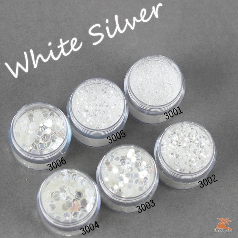 ☞Nail Art☜ Nailglitter 10ml/Box White Silver Nail Glitter Shimmer Powder 1mm 2mm 3mm Bling Nail Art Decoration for UV Gel Nail Polish