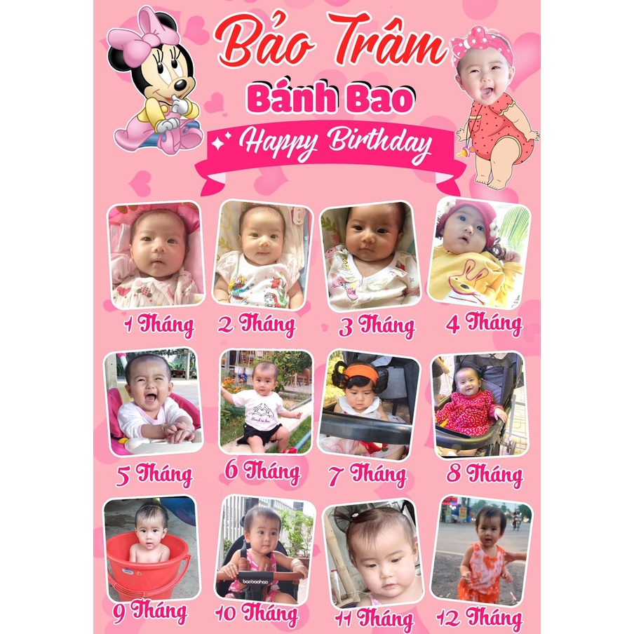 ⚡️Free thiết kế theo yêu cầu⚡️ Bảng ảnh sinh nhật 12 tháng bé trai, bé gái ⚡️Rẻ Đẹp⚡️