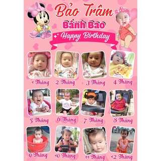 [BẢNG_ẢNH_12_THÁNG] ⚡️Free thiết kế theo yêu cầu⚡️ Bảng ảnh sinh nhật 12 tháng bé trai, bé gái ⚡️Rẻ Đẹp⚡️