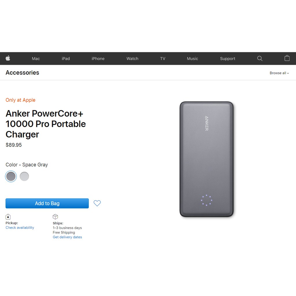 Sạc dự phòng Anker PowerCore+ 10000 Pro model A1233 tích hợp cổng lightning dành cho thiết bị Apple