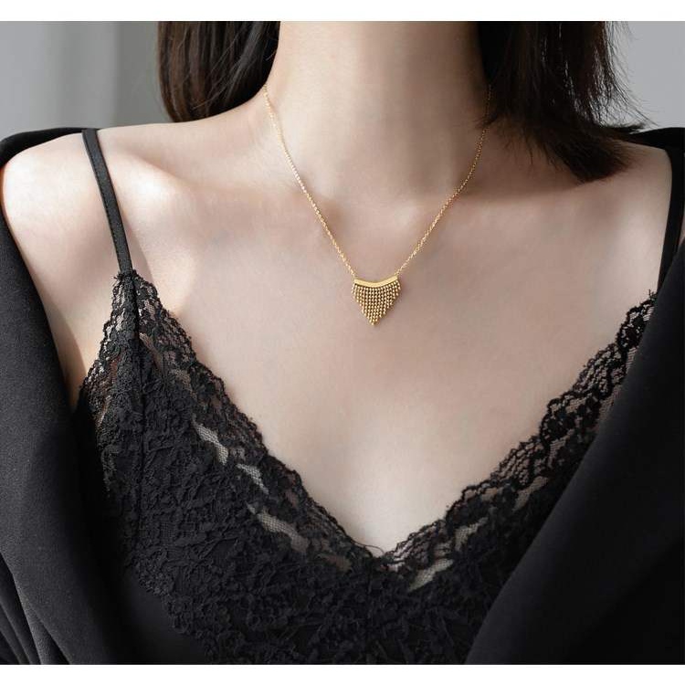 Dây chuyền titan dây bi tua rua (màu vàng) TT5597 - CAM KẾT KHÔNG BAY MÀU - BẢO HÀNH 12 THÁNG.