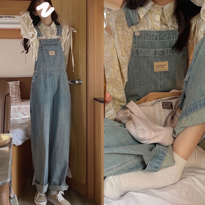 Quần Yếm Denim Lưng Cao Ống Rộng Phong Cách Retro Mỹ Thời Trang Mùa Hè Hàng Mới