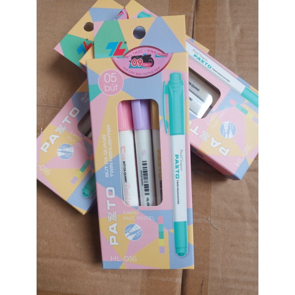 5 Bút dạ quang 5 màu Pastel Pazto HL-016  5c/H