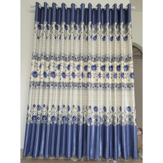 Rèm cửa chính, rèm cửa đi, chống nắng cao cấp, vải dày 2 mặt, họa tiết hoa mẫu đơn xanh TNS-048