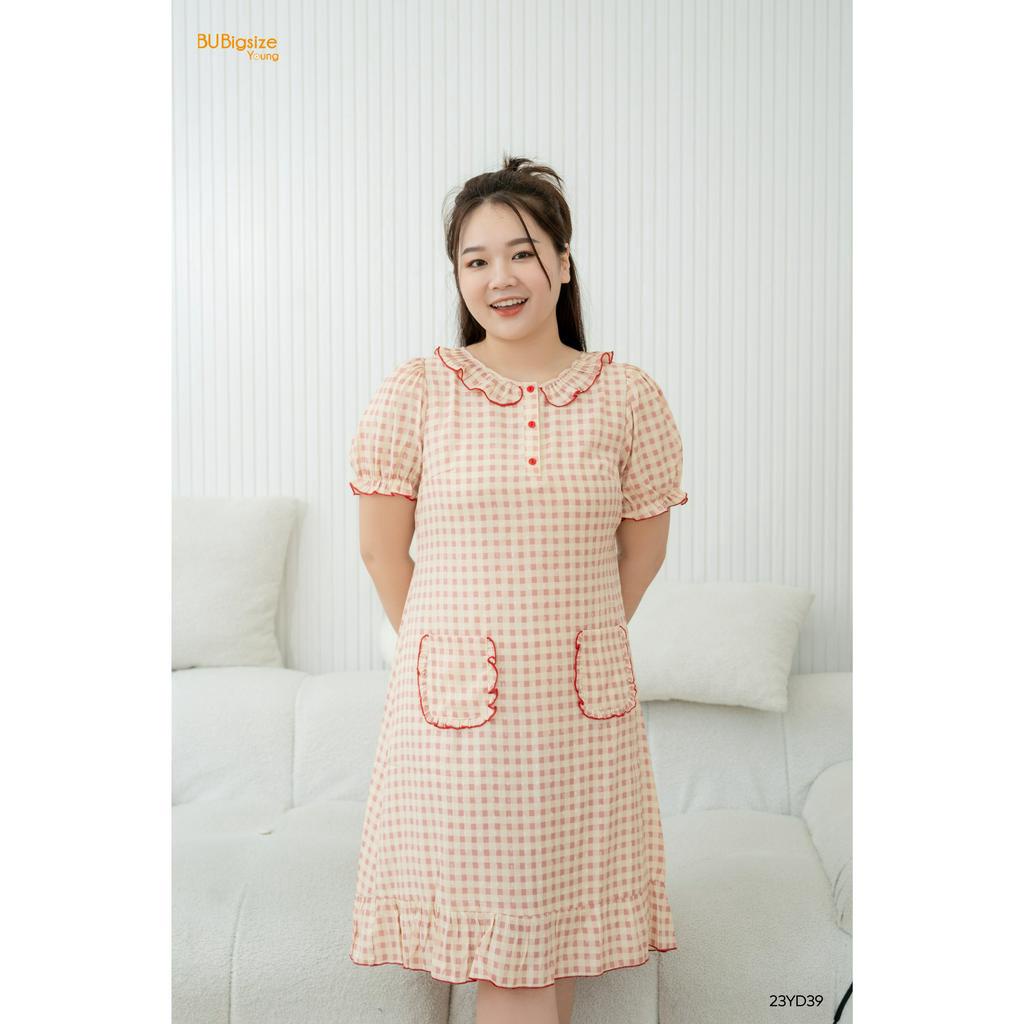 Đầm ngủ dáng dài hoạ tiết kẻ cuộn viền BIGSIZE (55kg đến 95kg) - 23YD39 - [BU Bigsize Young]