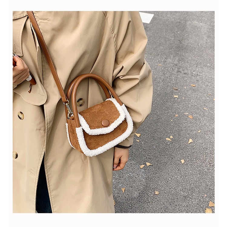 Túi da lộn viền lông cừu nhân tạo BG002