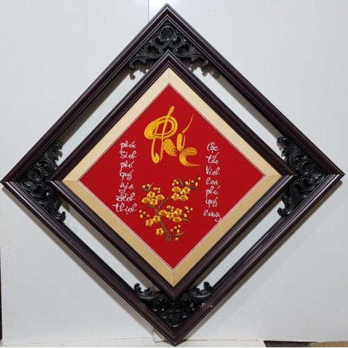 Tranh thêu phúc lộc thọ đỏ kích thước 40*40*3 (thành phẩm)