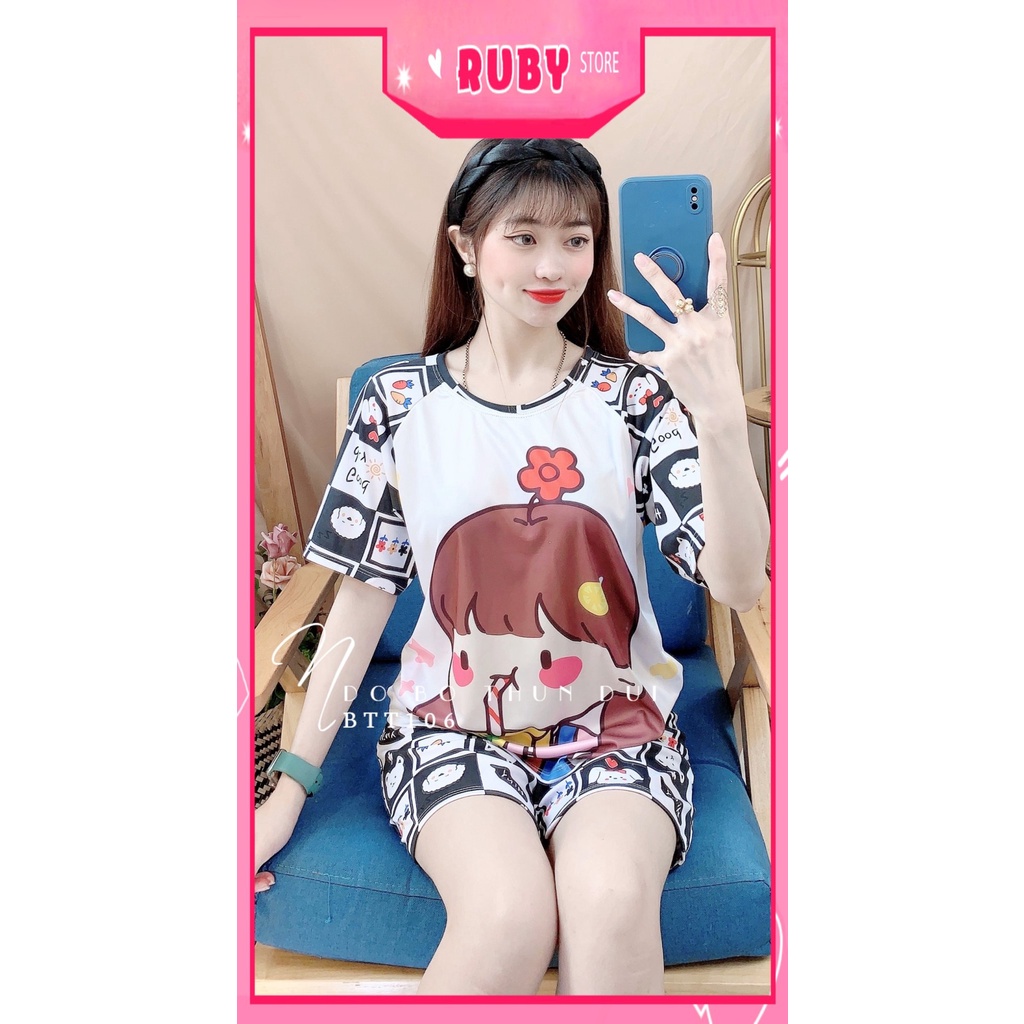 Đồ bộ nữ mặc nhà chất thun mềm mát in hình hoạt hình dễ thương BTT106
