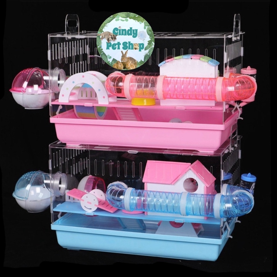 Lồng mica ống nối 47x30x30cm cho Hamster full phụ kiện