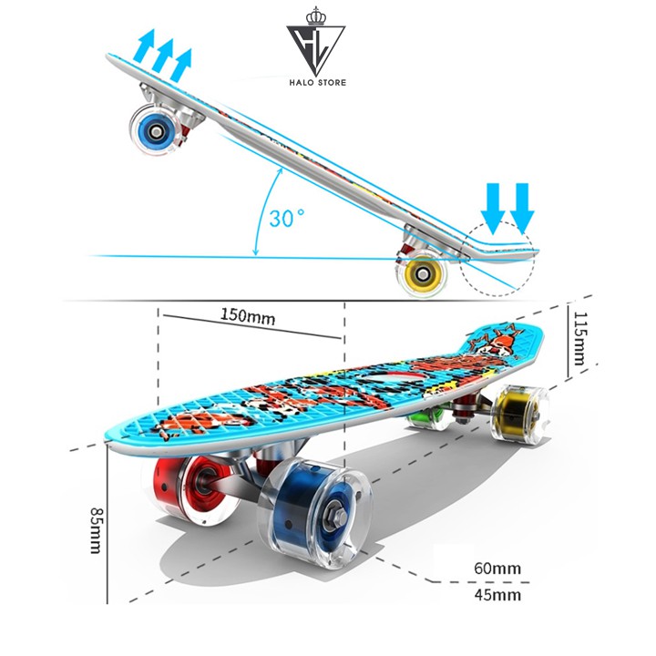 Ván trượt thể thao Penny ( Có ĐÈN ở bánh xe ) trẻ em và người lớn loại 57cm