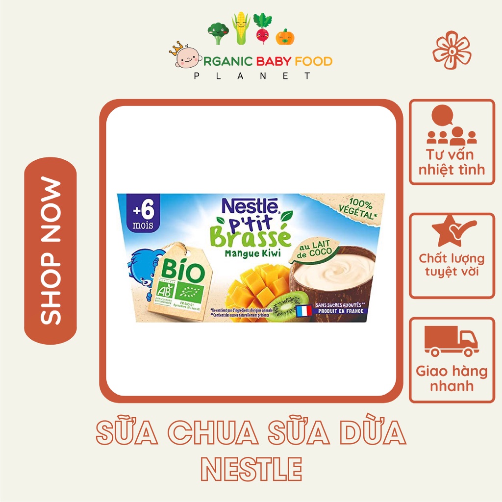 Sữa chua cho trẻ dị ứng đạm bò từ 6 tháng tuổi Nestle vị Kiwi & Xoài, hàng nội địa Pháp