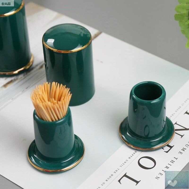 Ống đựng tăm sứ | lọ đựng tăm sứ xanh ngọc bích sang chảnh