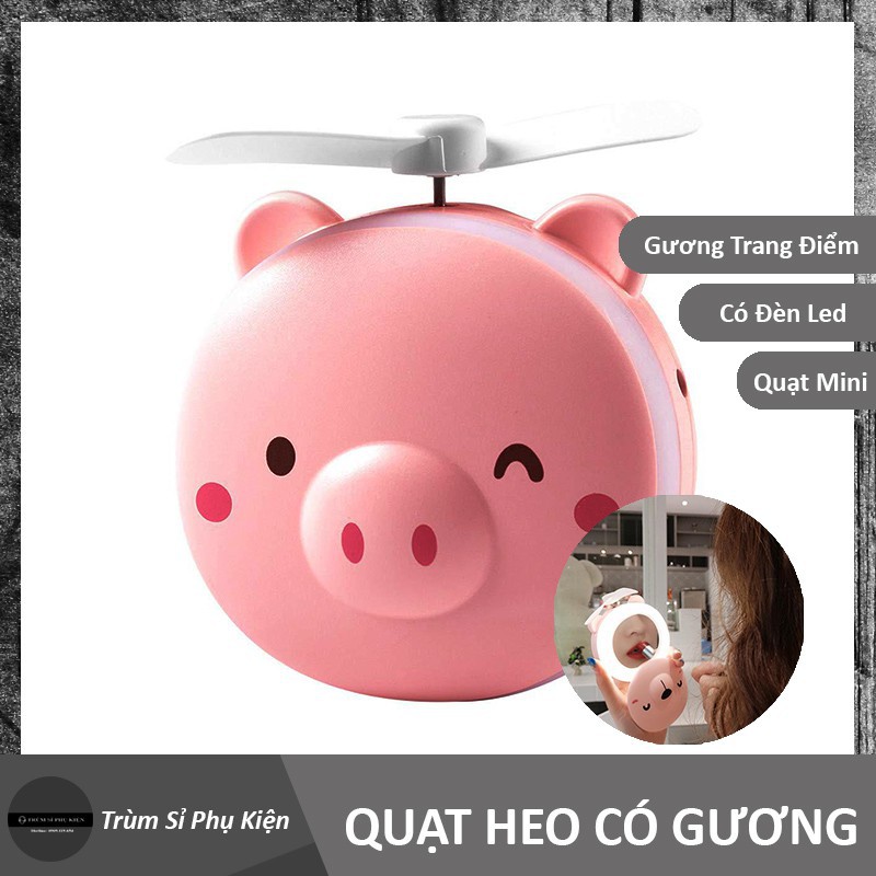 Quạt Mini Cầm Tay Kèm Gương Và Đèn Trang Điểm Make Up