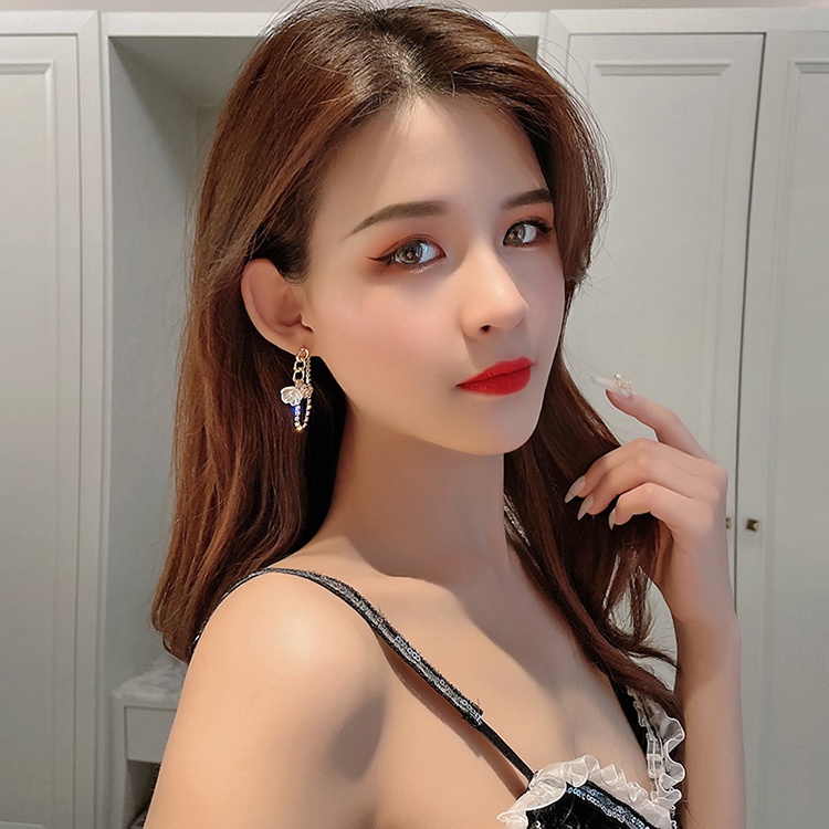 Khuyên Tai Chuỗi Đính Hạt Ngọc Trai Hình Hoa Phong Cách Hàn Quốc