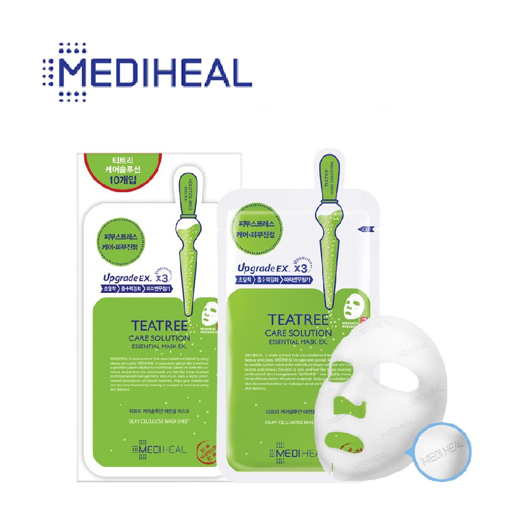 Hộp 10 miếng mặt nạ tinh chất tràm trà ngăn ngừa mụn Mediheal Teatree Care Solution Essential Mask 24ml x 10