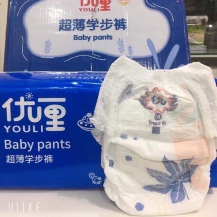 Bỉm youli 2 THÙNG baby pants xanh dán quần đủ size S108, M92, L84, XL80 cho bé freeship HCM