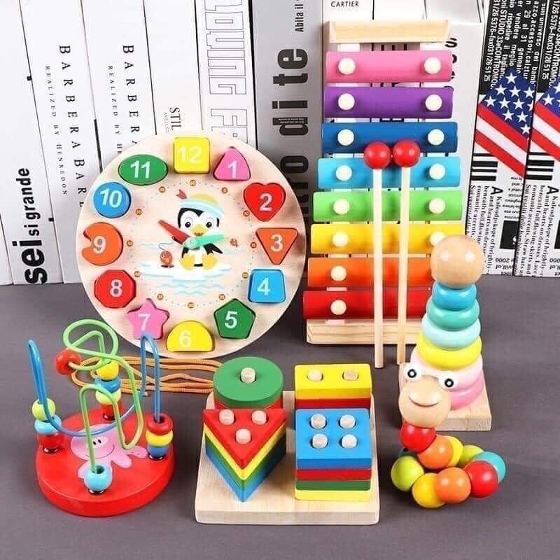 Combo 6 Món Đồ Chơi Gỗ Montessori,Đồ Chơi Giáo Dục Giúp Bé Phát Triển Trí Tuệ