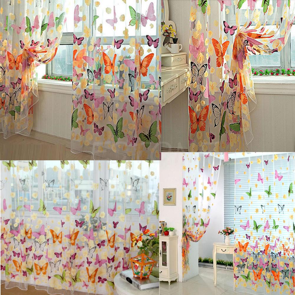 Rèm cửa vải voan họa tiết bướm trang trí nhà cửa