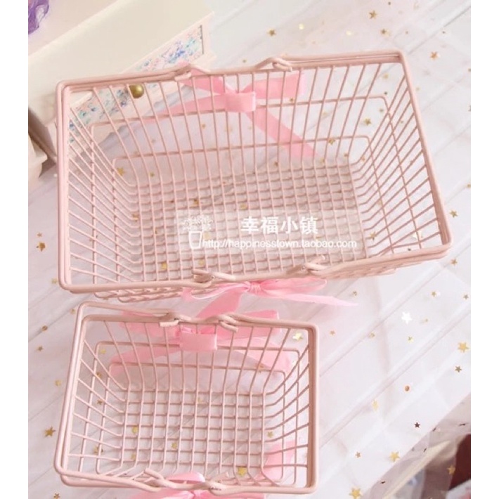 Giỏ Sắt Nơ Hồng Pastel Phụ Kiện Chụp Ảnh Trang Trí Nhà Và Cửa Hàng Rất Xinh 2 size