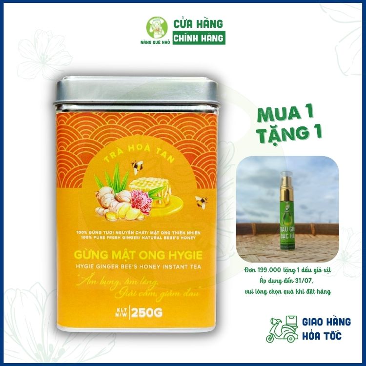 Trà Gừng Mật Ong Không Đường Hygie Hòa Tan Giảm Cân Hỗ Trợ Tiêu Hóa Giảm Ho, Gừng Chanh Sả Dạng Hòa Tan 250gr