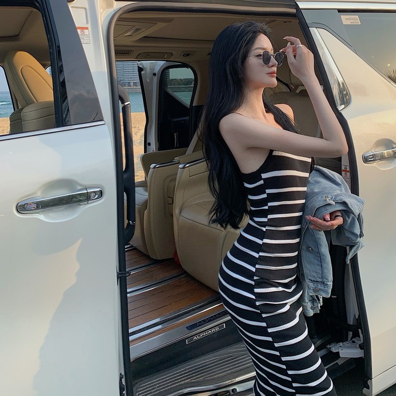 Cocory vn Đầm Maxi Hai Dây Kẻ Sọc Thời Trang Mùa Hè Dành Cho Nữ