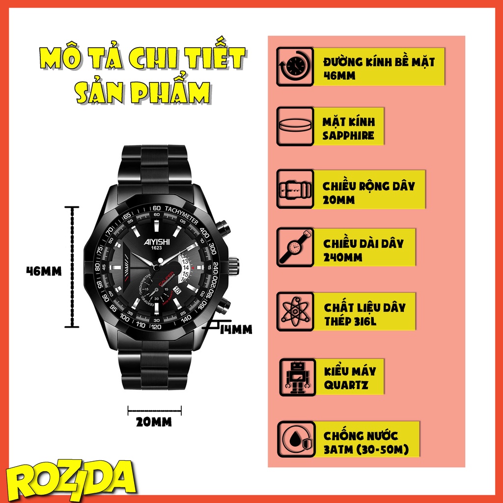 Đồng hồ nam chính hãng đẹp giá rẻ dây thép thời trang sang trọng cao cấp chống nước Rozida'1 DH05 | BigBuy360 - bigbuy360.vn