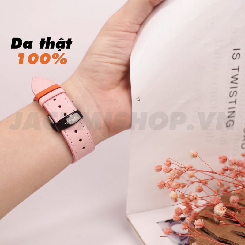 [BẢO HÀNH 1 NĂM] Dây Da BÊ SWIFT may tay thủ công màu Cam/Hồng khóa Bướm cho Apple Watch series 1/2/3/4/5/6/7