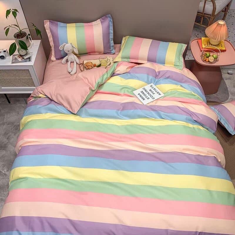 Bộ Drap Giường Chần Bông 5 món (hình thật) cầu vòng Cực Đẹp Cotton 1Mx2M,1M2x2M,1M4x2M,1M6x2M,1M8x2M