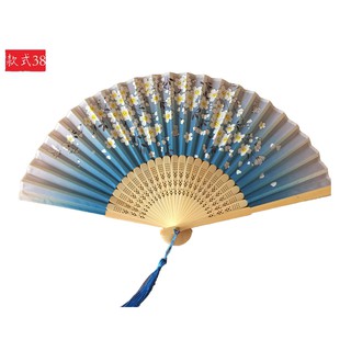 Quạt cổ trang, quạt lụa xếp Anh đào (21cm)