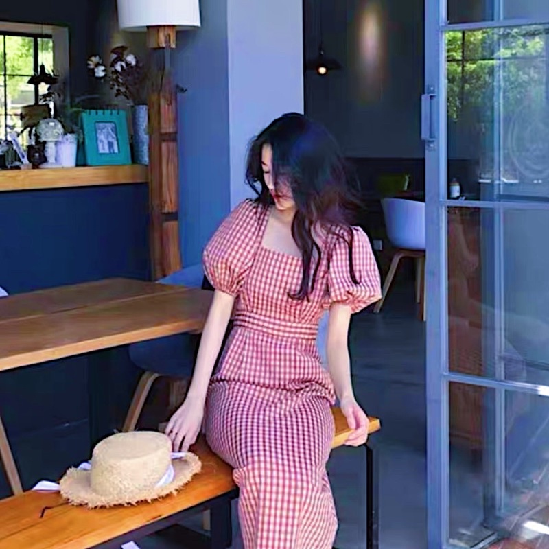 Đầm váy cổ vuông cột nơ