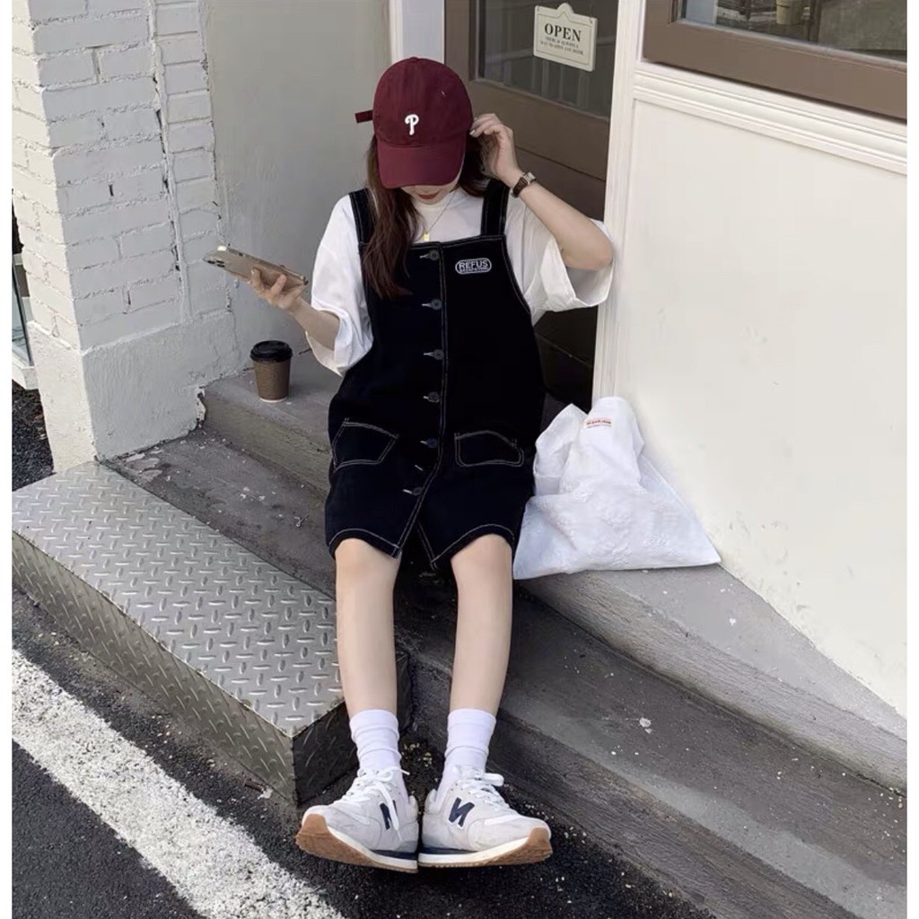 SET VÁY YẾM DẬP CHỈ NỔI UNISEX THÊU CHỮ - YẾM SUÔNG VINTAGE ĐEN