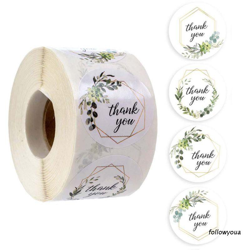 Cuộn 500 miếng dán 4 kiểu in chữ thank you dùng để trang trí sổ tay