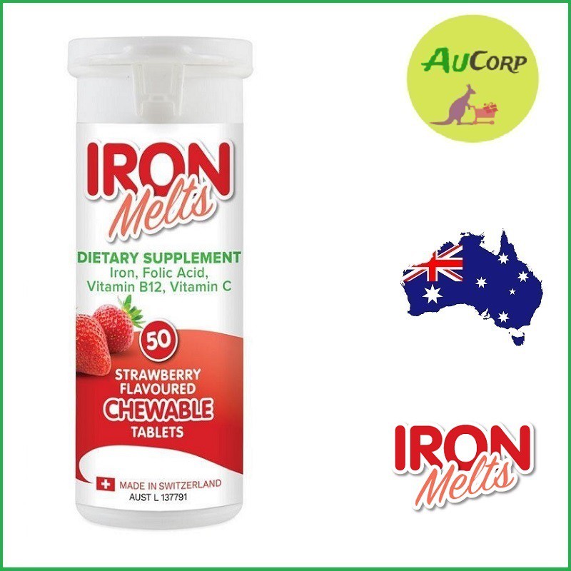 Kẹo viên ngậm bổ sung sắt - Iron Melts - 50 viên - Úc- viên sắt ngậm vị dâu