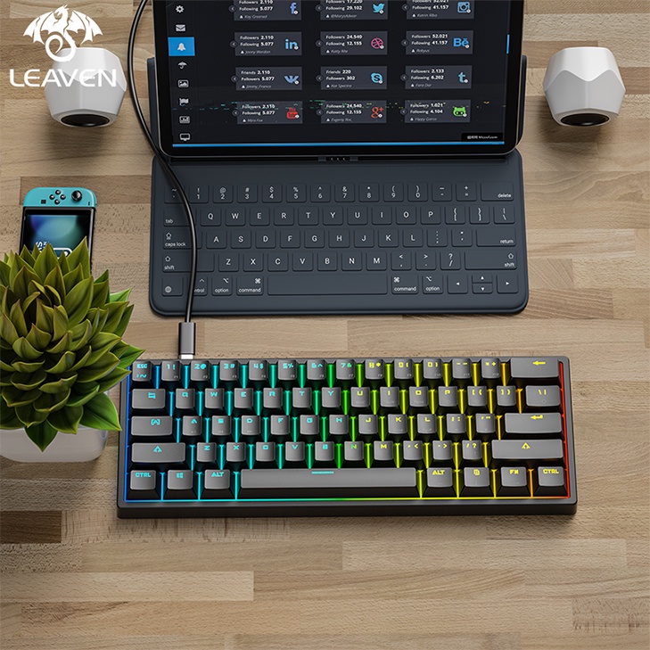 Bàn phím cơ gaming ONEKA KB03 Led RGB cực gọn nhẹ 61 phím chơi game, dùng văn phòng
