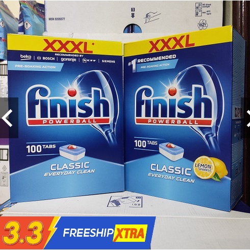 Viên rửa chén ly Finish 100 viên dùng cho máy(bột rửa bát somat,muối rửa ly alio )