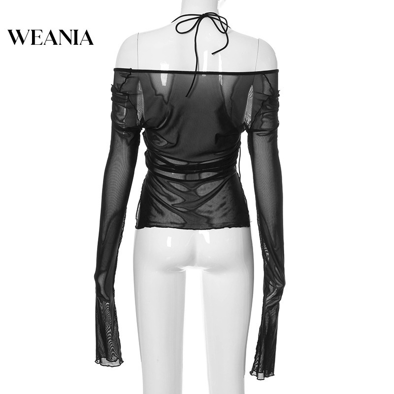 Áo Tay Dài Phối Lưới Xuyên Thấu Quyến Rũ Cho Nữ