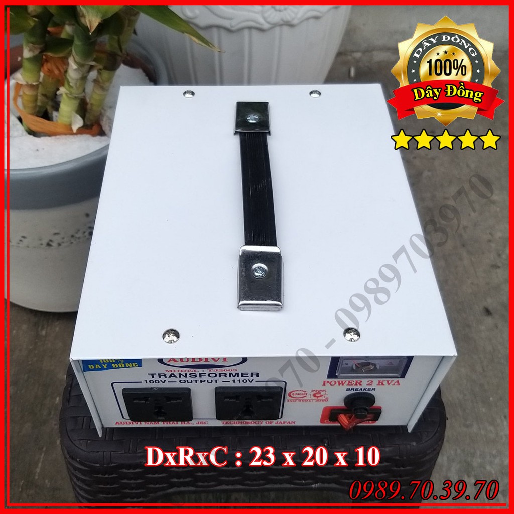 Biến thế dây đồng 2 KVA, chuyển điện 220v ra 110v. 100v, công suất 20a - audivi