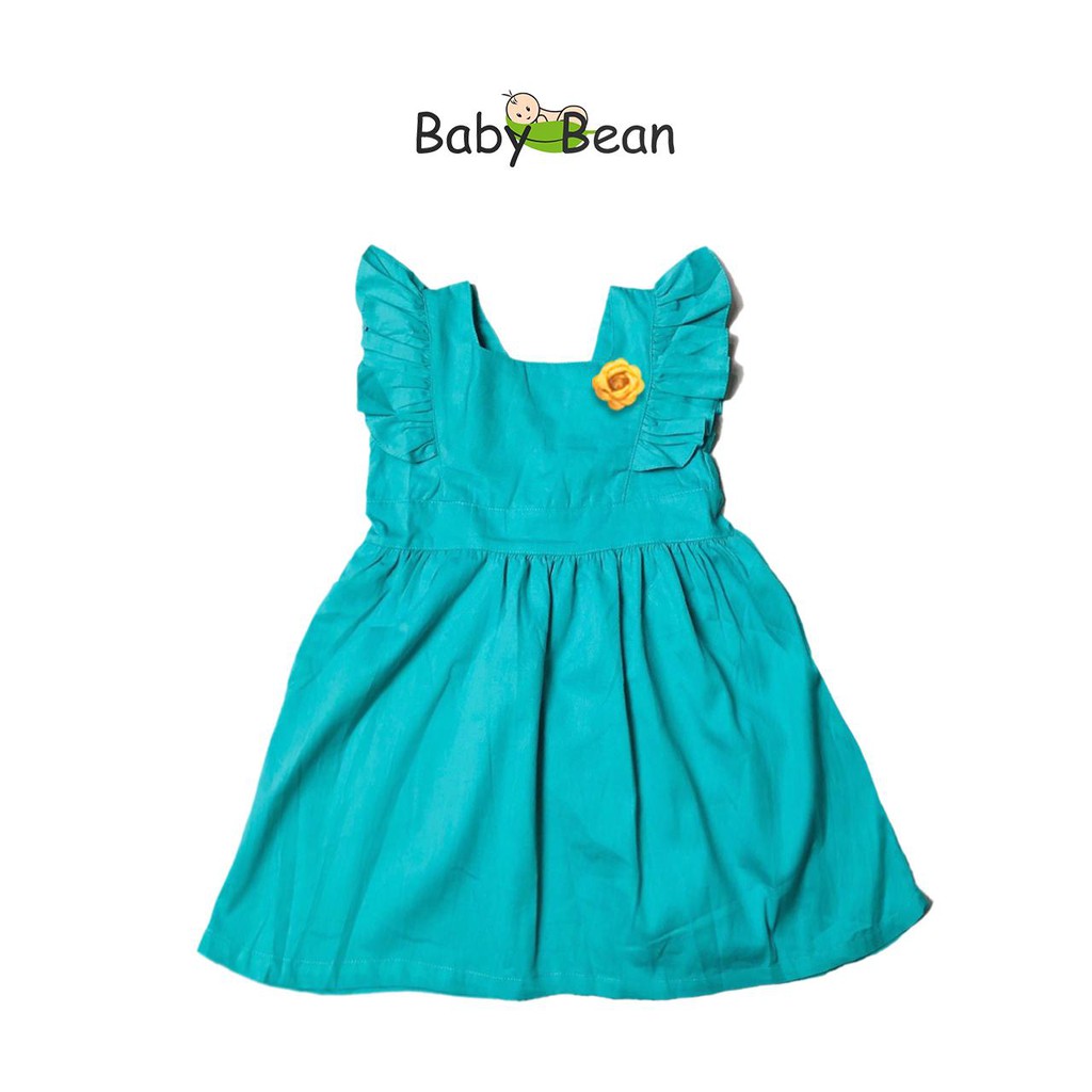 Đầm Cotton tay Bèo đính Hoa bé gái BabyBean