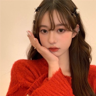 Set 2 kẹp tóc nơ đen đính ngọc trai phong cách hàn quốc