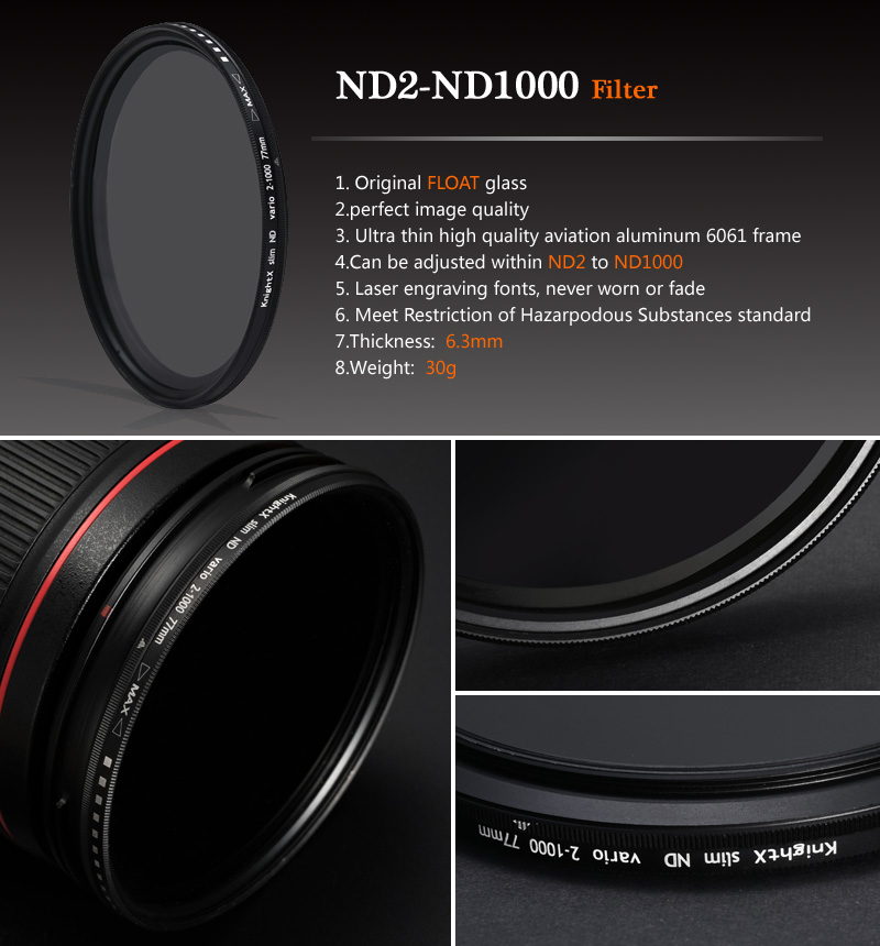 Kính lọc ND2-1000 49mm - 77mm cho máy ảnh 1300d-105 24O ND1000