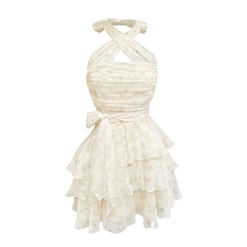 Sẵn Sàng!Đầm Voan Thiết Kế Cột Dây Mỏng Họa Tiết Hoa Màu Đồng Phong Cách Mùa Hè 2022