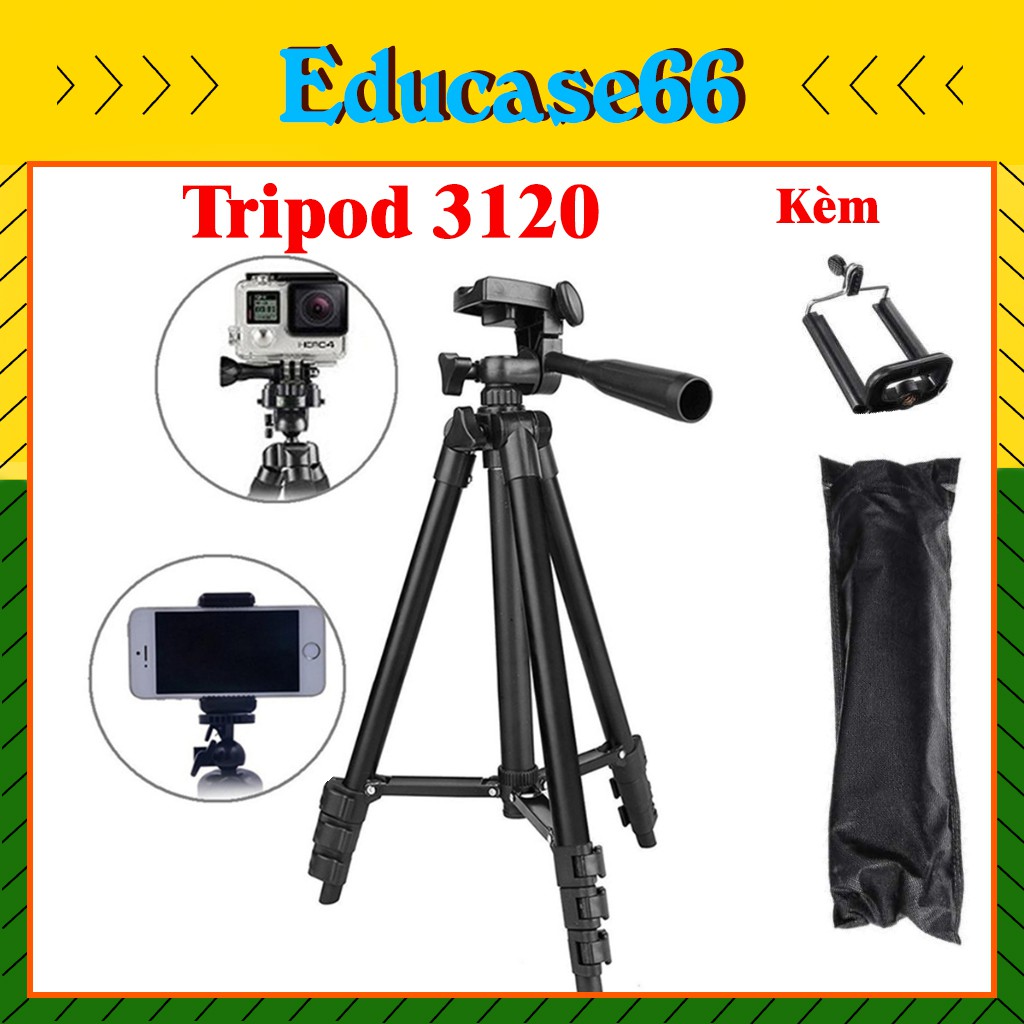 Giá đỡ điện thoại máy ảnh 3 chân, Tripod 3120 Tặng kẹp điện thoại, Giá đỡ chụp hình, quay phim Educase86