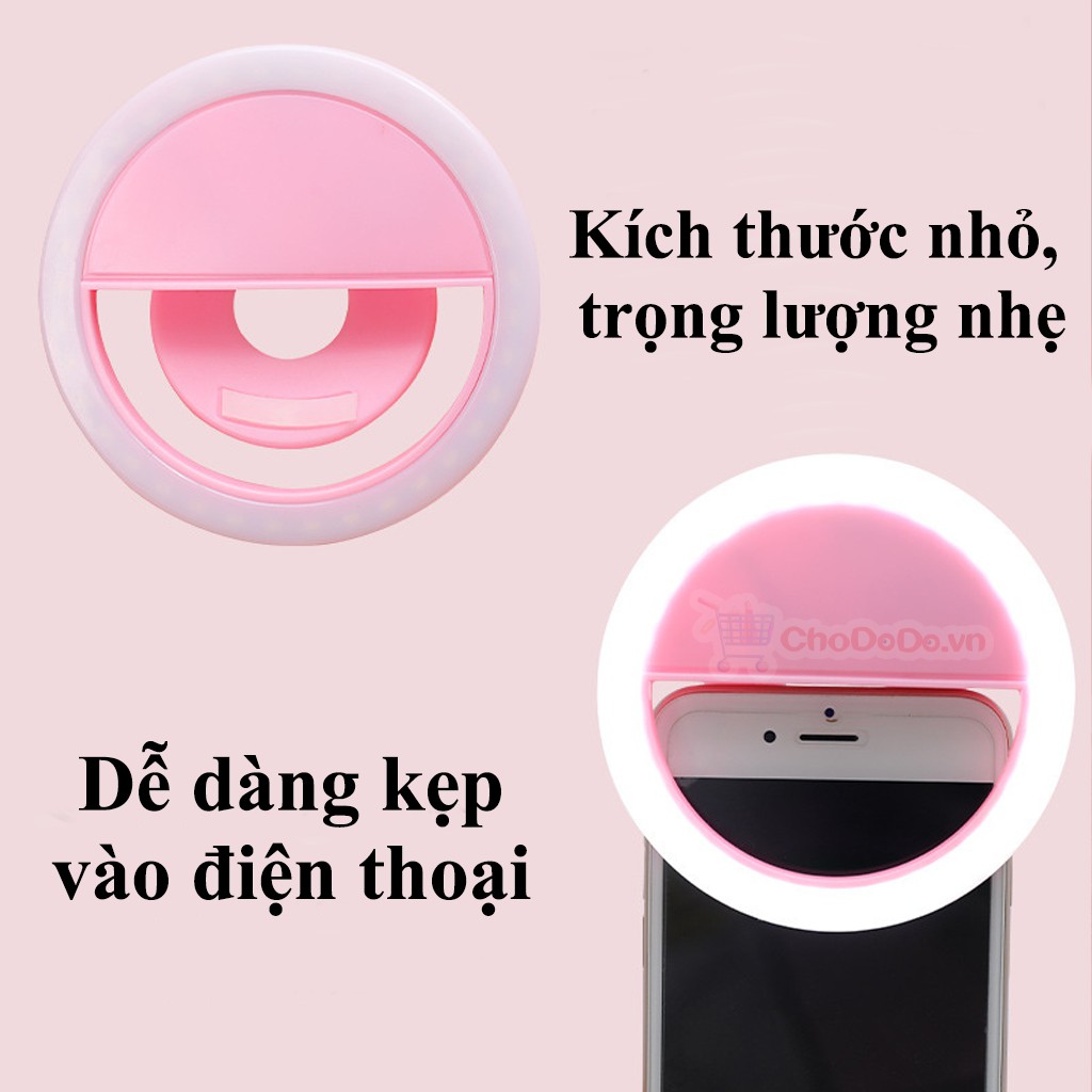 Đèn LED Selfie LD04 có 3 Mức Sáng dùng Pin Sạc Kẹp điện thoại - Đèn Led tự sướng chụp hình live stream