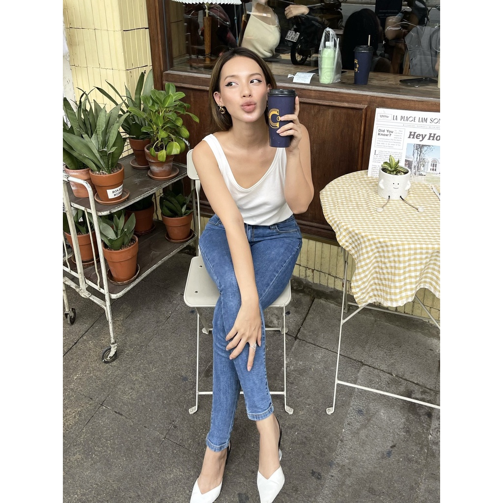 Quần Skinny Jeans Lưng Cao Ôm Dáng Nữ - Navy Classic Blue - Hashtagem ( Mã SJ-03C)