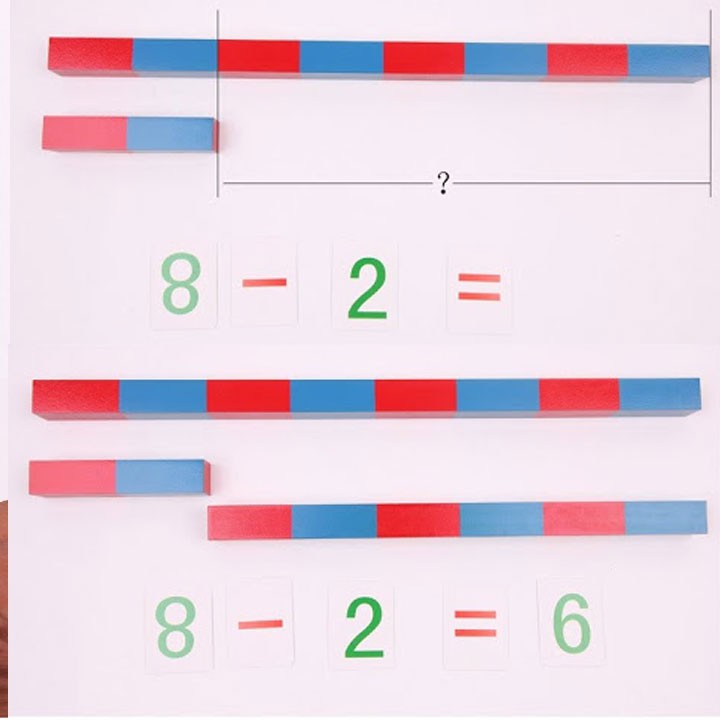 Bộ gậy số kèm thẻ bản gia đình - Number Rods- Giáo cụ Montessori