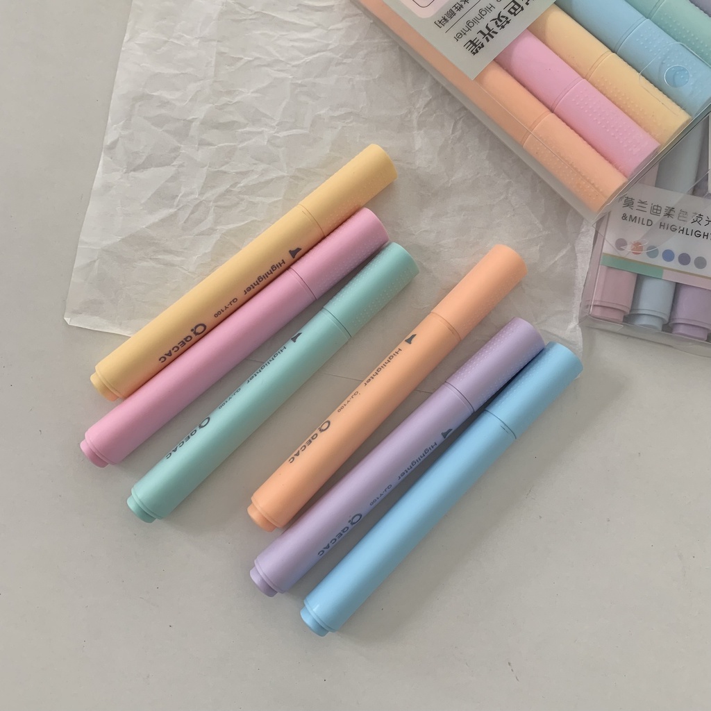 SET 6 BÚT HIGHLIGHT LOẠI MỚI MÀU PASTEL (ảnh thật) - có tách lẻ - Tiệm nhà Chun