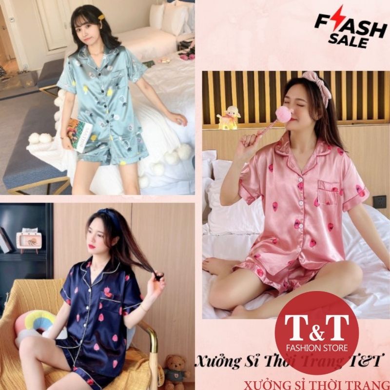 Bộ Đồ Ngủ Pijama Nữ Cộc Tay Siêu dễ thương, Bộ Ngủ Pịjama Lụa Satian cáo cấp mặc ở nhà cute